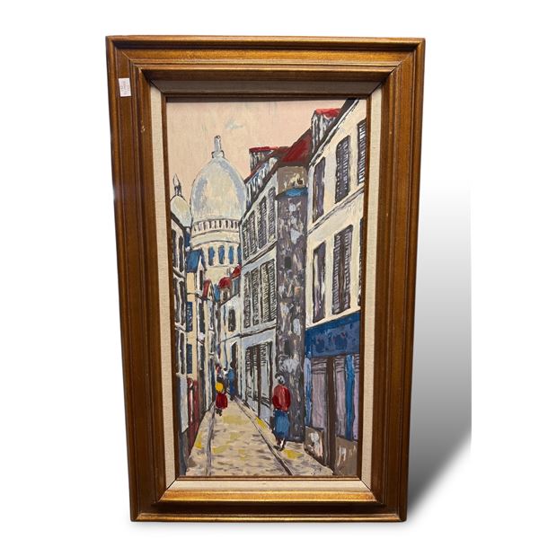 Vintage Original Oil On Canvas Painting European Street Scene
