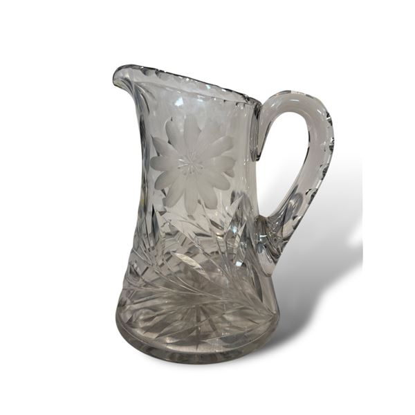 Vintage Floral Etched Glass Pitcher