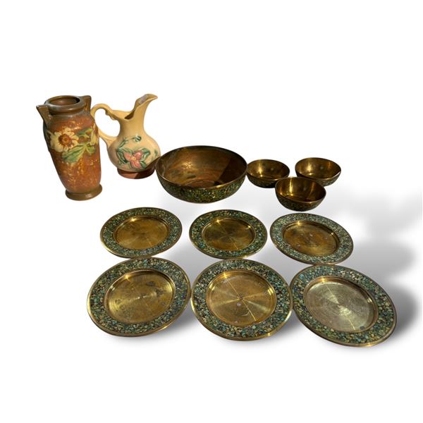 Vintage Variety: Brass Bowls/Plates & 2x Pottery Pieces (1 Hull)