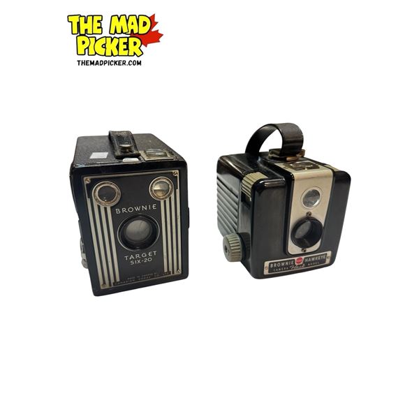 2x Vintage Kodak Brownie Cameras: Target Six-20 & Hawkeye Flash