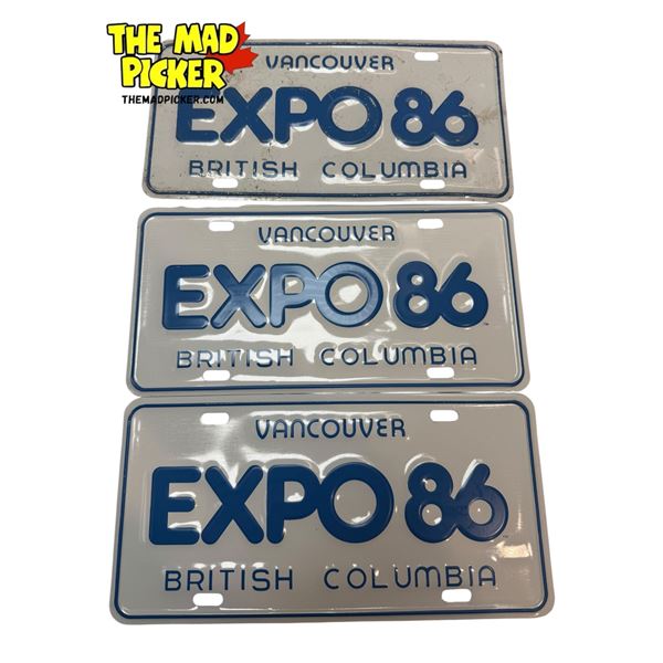 3x Vintage Vancouver B.C. Expo 86 License Plates