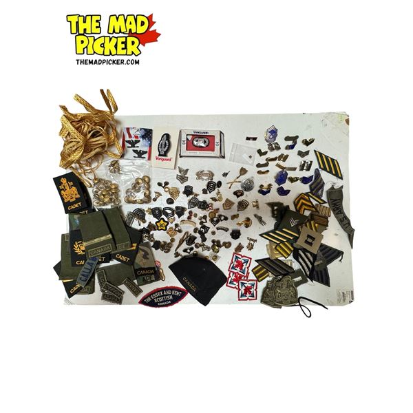 Assorted Canadian Military Collectibles: Pinbacks, Patches, Buttons