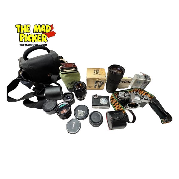Vintage Minolta XG9 Camera With Lenses, Flash, T-4 Mount, & Bag