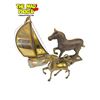 Image 1 : 3x Vintage Brass Collectibles: Artist Signed Brass Sail Boat On Quartz Base, Zebra, & Unicorn