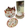 Image 1 : Vintage Asian Painted Teapot, Teacup, 2x Saucers, & Changzhou Combs