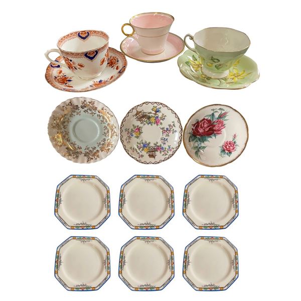 Assorted Teacups & Saucers: Royal Albert, Shelley, & More