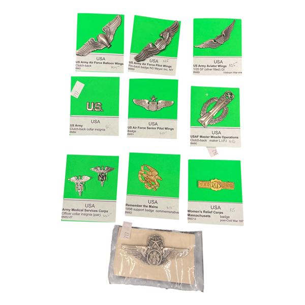 Assorted Vintage USA Military Badges: Master Missile Operations, Aviation, Relief Corps, & More
