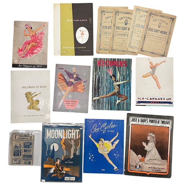 Assorted Vintage Ephemera: Irving's Piano Music Sheets & Various Ice Skating Magazines