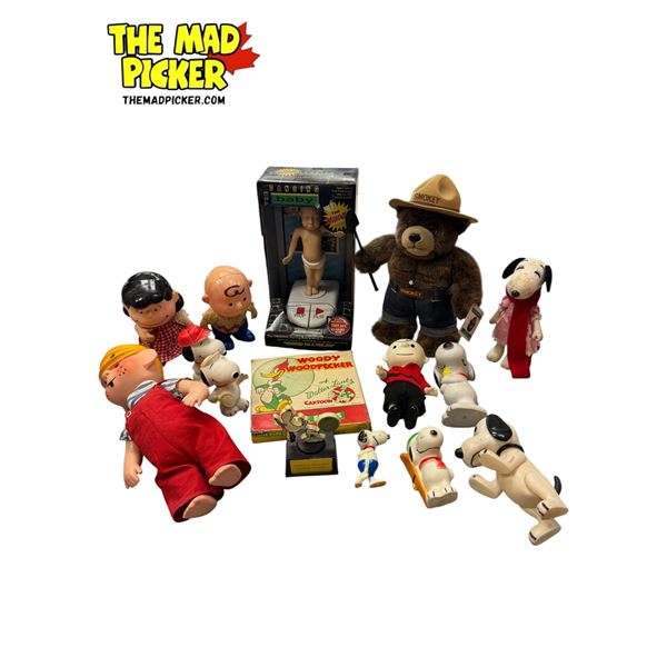 Assorted Vintage Toys: Smokey The Bear, Denis The Menace, The Dancing Baby, Peanuts, & More