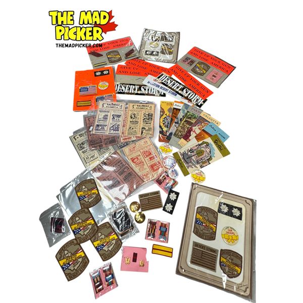 Assorted Vintage Military Patches & Ephemera: Desert Storm, Maps, Drive-In Schedules, & More