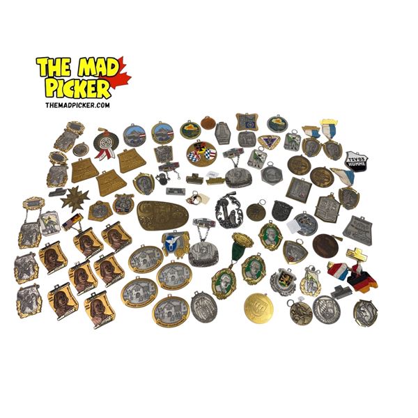 Assorted Vintage German Collectibles: Medallions, Pins, Military Badges