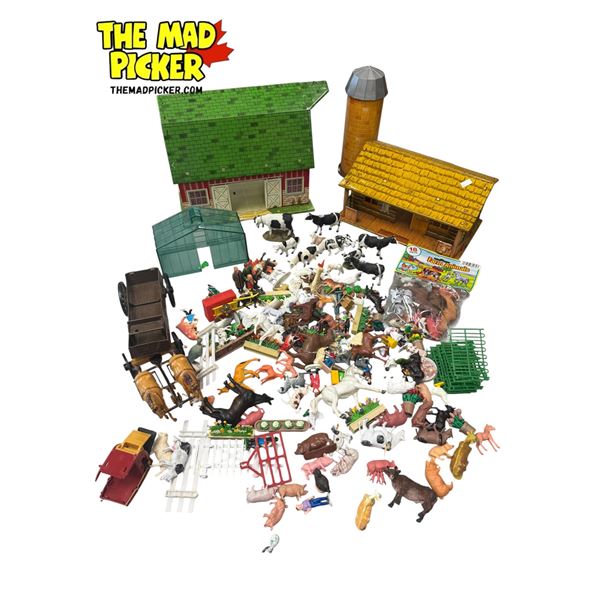 Assorted Vintage Farm Toys: Lazy-Day Farm, Lemax Animals & Farmers