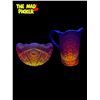 Image 1 : 2X Vintage Red Cadmium Carnival Glass Collectibles: Pitcher & Bowl