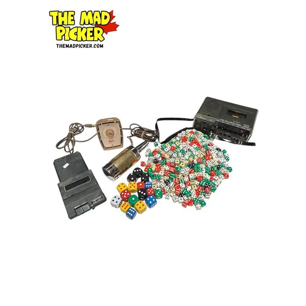 Vintage Collectibles: Niagara Hand Unit, Dice, Sony Three Head Cassette, & Beta Tapes