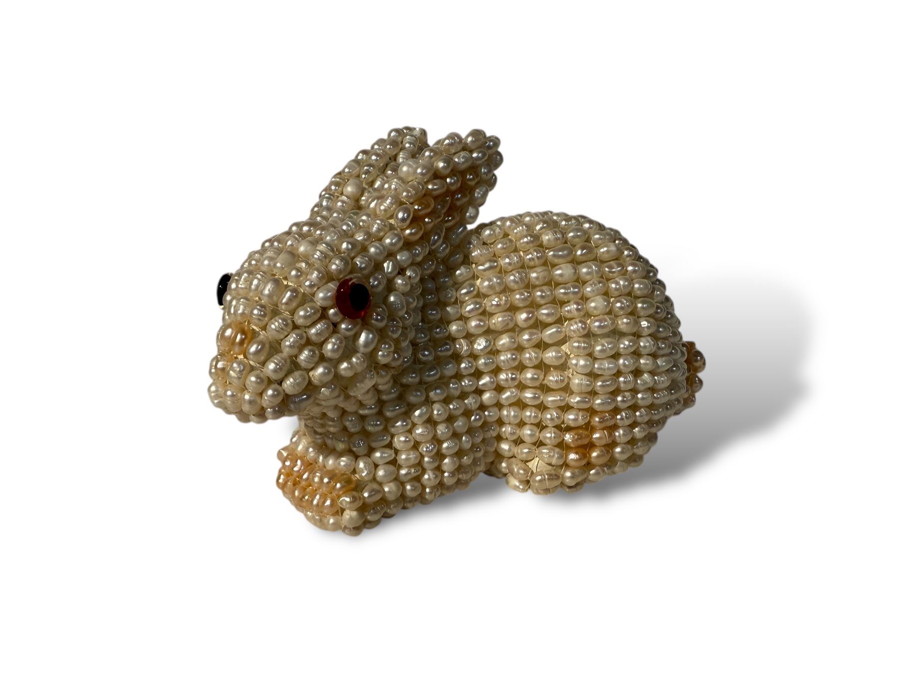 Vintage Albino Rabbit Figurine Made Of Pearls