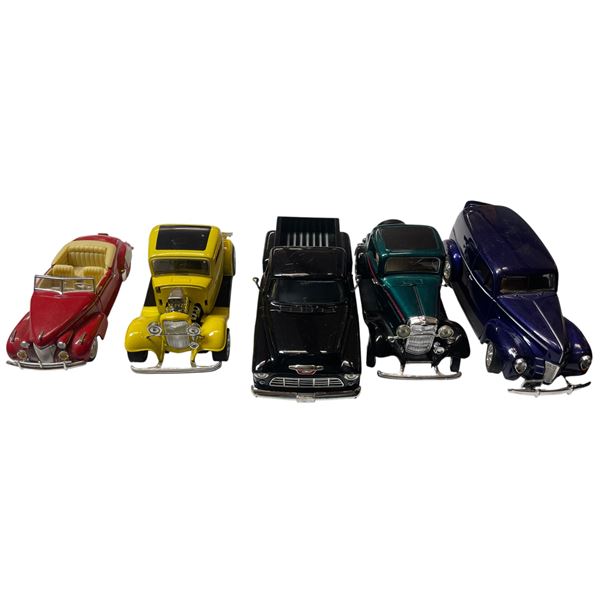 5x Die Cast Collectible Cars: Ford 3-Window, Sedan Delivery, Chevy Pick Up, Ford Coupe, & More