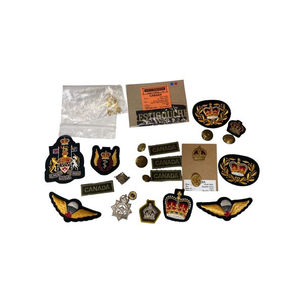 Assorted Vintage Canadian Military Patches, Buttons, Pendant