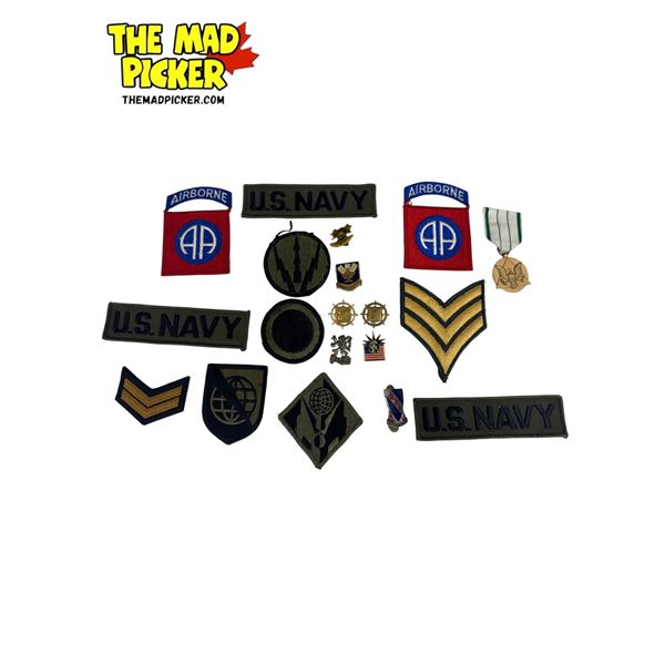 Assorted Vintage Military Patches Pins, & More