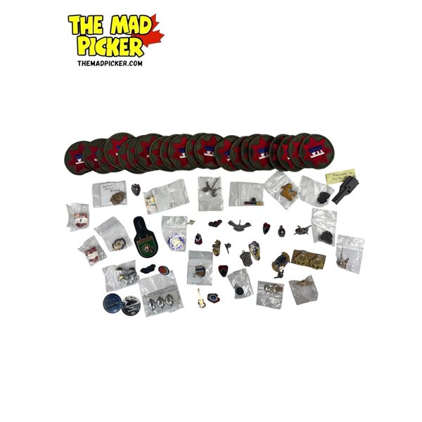 Assorted Vintage Collectibles: Police Pins, Military Patches, & More