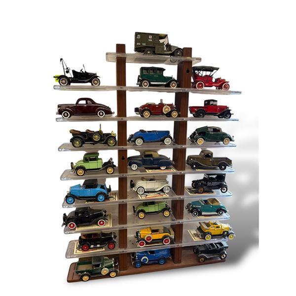 Assorted Collectible Toy Cars In Display Case