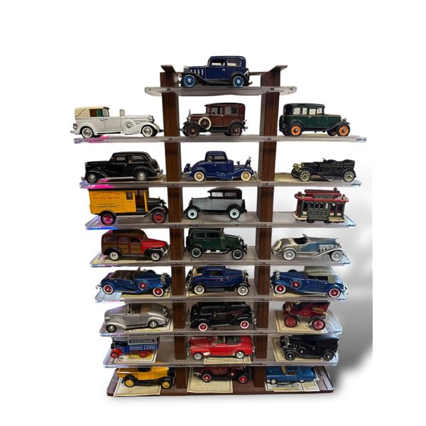 Assorted Collectible Toy Cars In Display Case