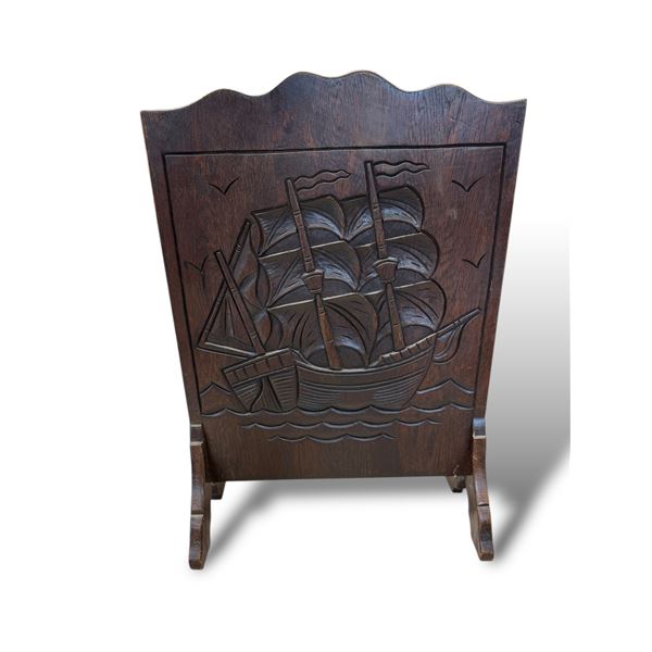 Antique Carved Wooden Nautical Scene Fire Place Guard