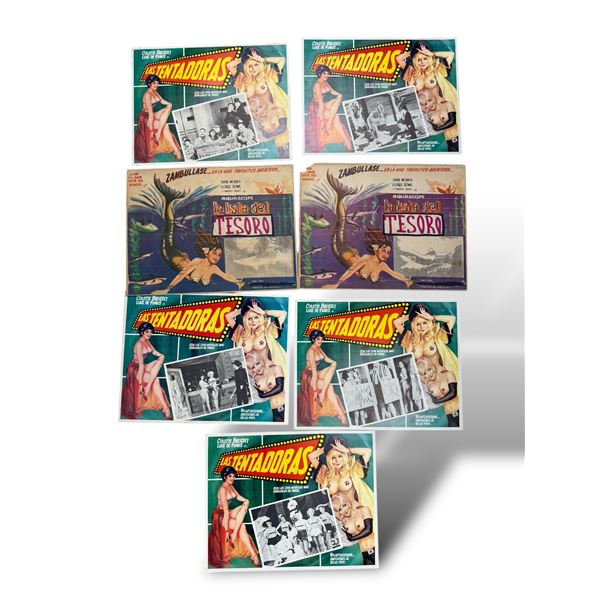 7x Vintage Spanish Movie Lobby Cards: La Isla Del Tesoro & Las Tentadoras