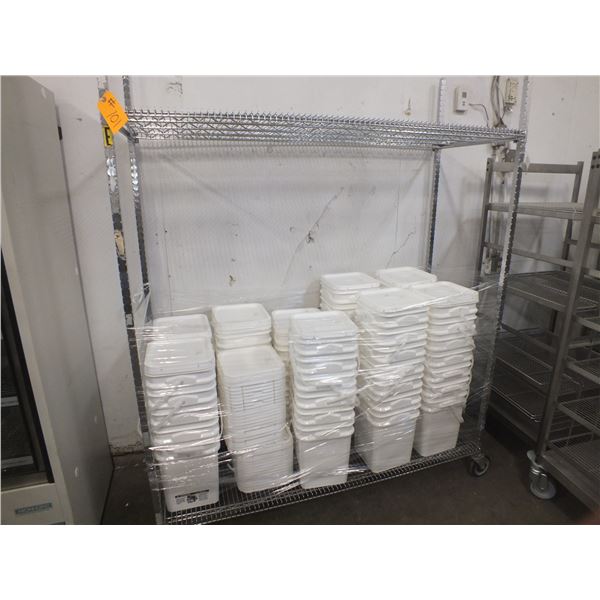 Metal Rack On Wheels w/ Pails & Lids