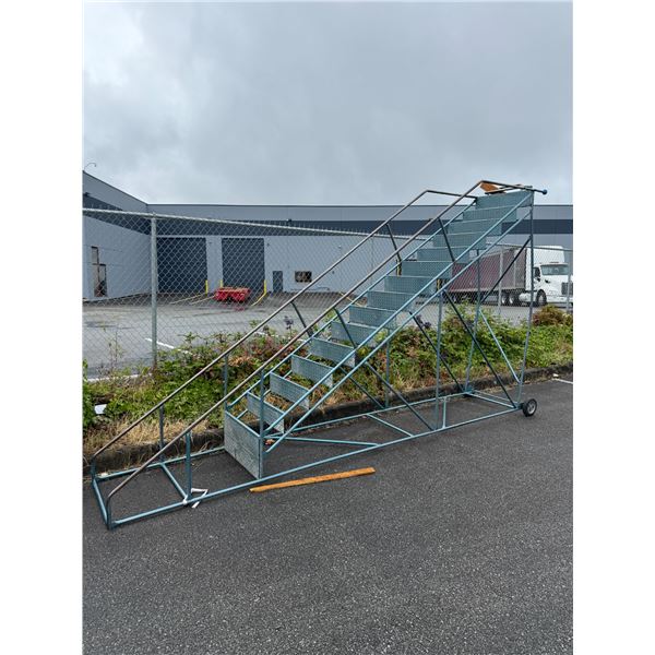 Steel Rolling Step Ladder - 15 Step - 11' From Ground to Platform)