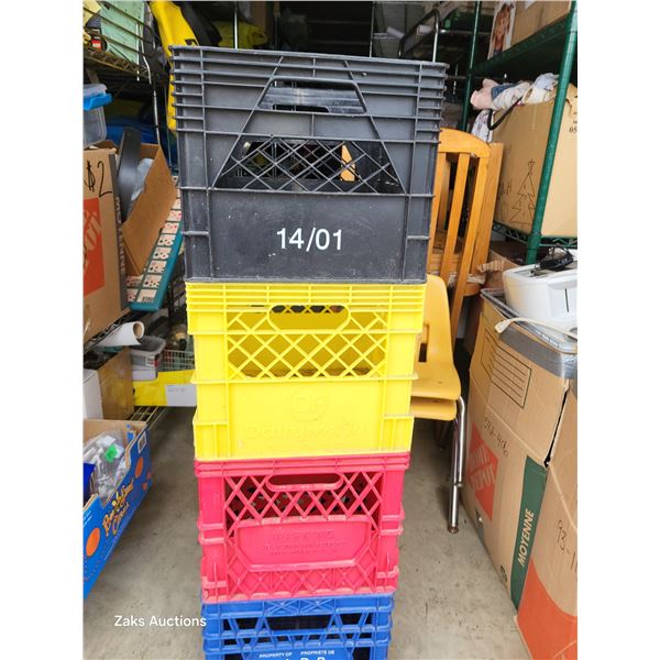 Lot of 4 Colourful Milk Crates