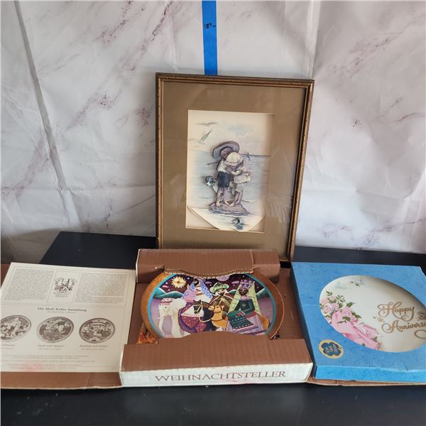 Vtg Paper Toille Pickture, Happy Anniversary Plate, 1982 Following The Star Plate