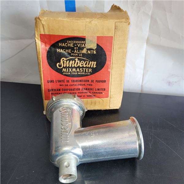 Vintage w/ Box Sunbeam Mixmaster Meat Grinder & Food Hopper
