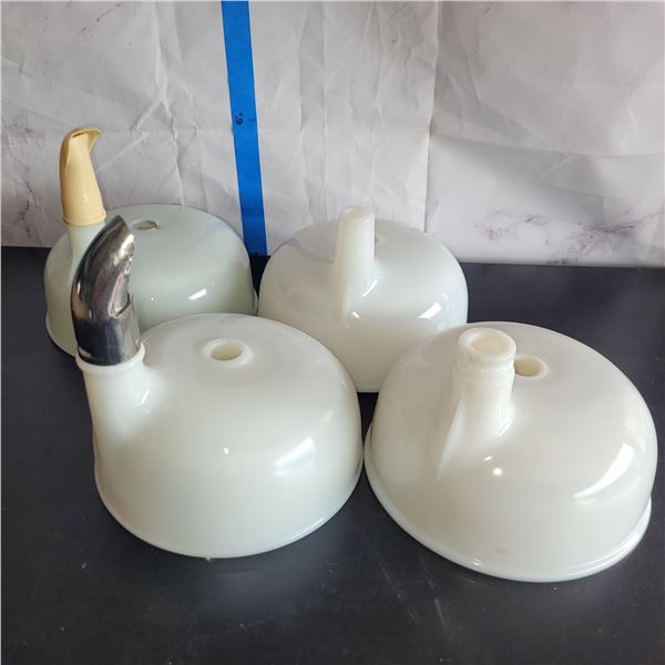 Lot of 4 Vintage Mixmaster Juicer Attachment Bowls. One has small chip