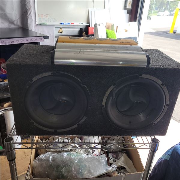 Coustic 400SE Car Amp Attached to Sub Woofer Speaker