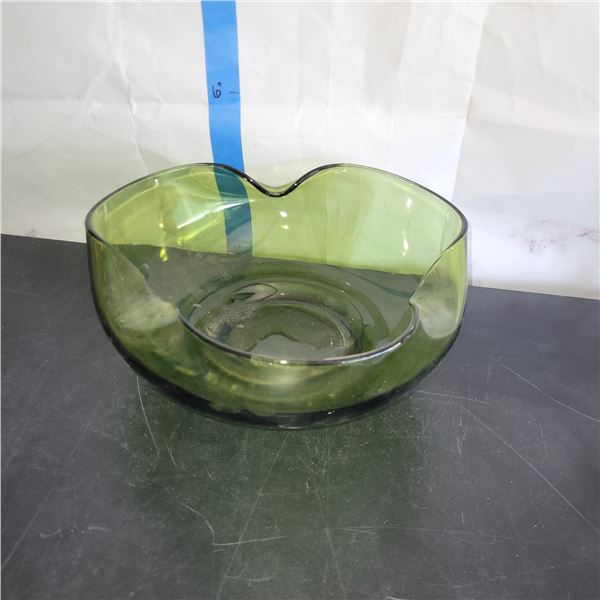 Mid Century Green Glass Pinched Fruit Bowl