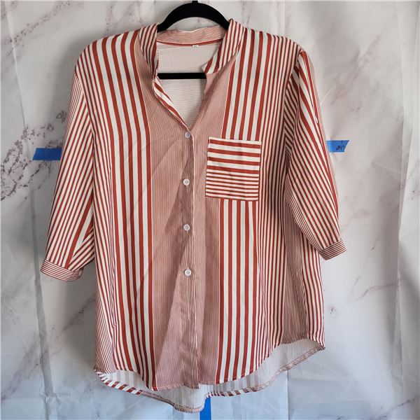 Ladies White & Burnt Orange Top - Unknown Maker Size 2XL