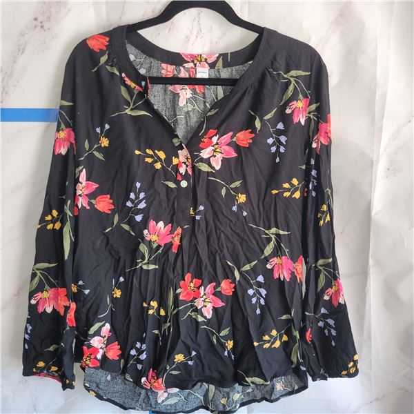 Ladies Black Floral Top - Old Navy Size L