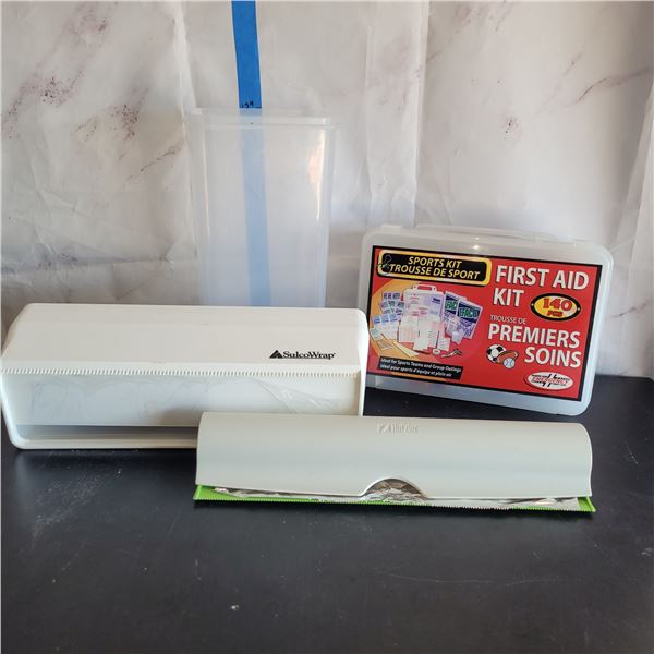 Wall Mounted Cling Wrap Holder & Tin Foil Holder + Full 1st Aid Kit