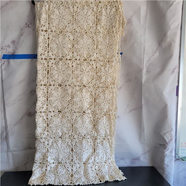 Large Handmade Granny Square Crocheted Cotton Table Cloth 70x90"