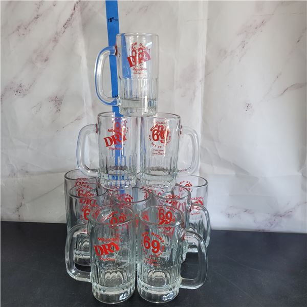 Lot of 12 Vintage Molson Dry 69 Beer Glasses