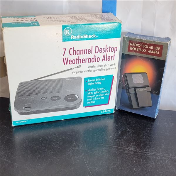 Lot of 2 Vintage Items Radio Shack 7 channel Weatheraudio Alert + Solar Radio