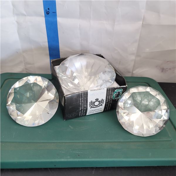 Lot of 3 Large Diamonds - 2 are Paperwieghts one in box is made of plastic