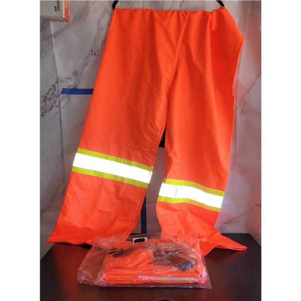 Lot of 2 Hi Viz Rain Coverall Bibs - Size Large & XL