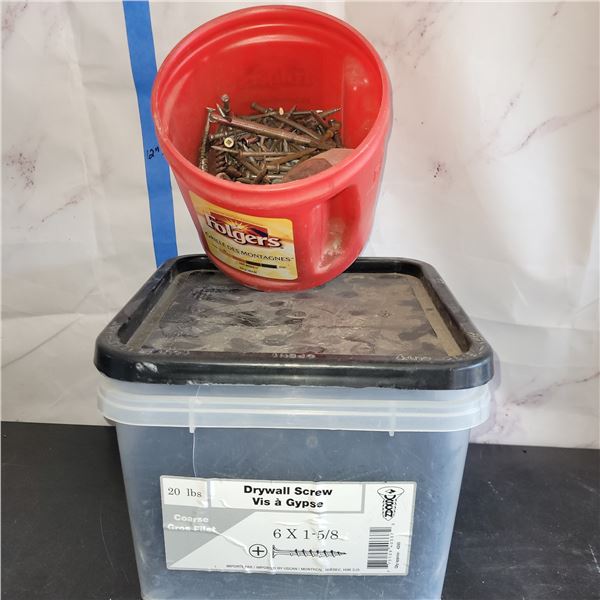 Coffee Can with Hardware + Full Box of Drywall Screws