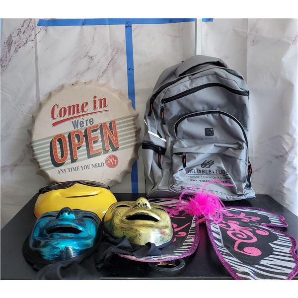 Lot of 2 Drama Hallowe'en Masks, Smily Mask, New Rolling Backpack +