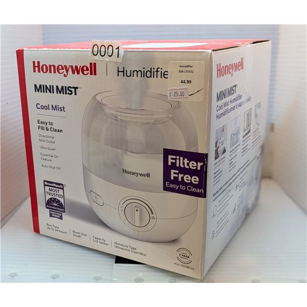 Honeywell Mini Mist cool mist humidifier 1/2 gallon (tested working with box)