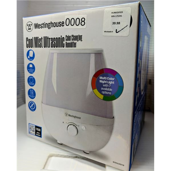 Westinghouse 2L cool mist ultrasonic color changing humidifier (tested working in box)