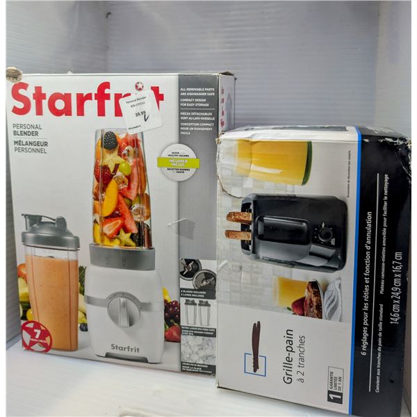 2pc - Mainstay 2 slice toaster & Starfrit personal blender (tested working in boxes)