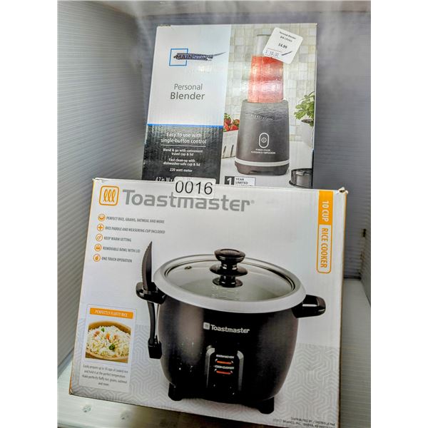 2pc - Toastmaster 10 cup rice cooker & Mainstay personal blender 16oz (tested working in boxes)