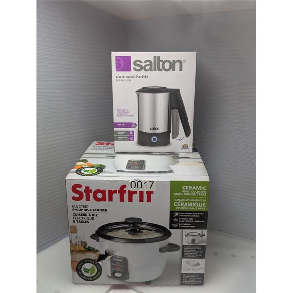 2pc - Salton compact kettle 600ml capacity travel size & Starfrit electric 6-cup rice cooker